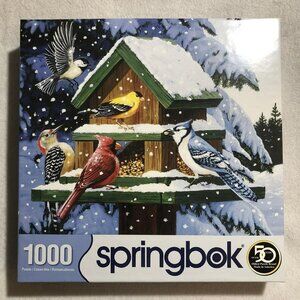 Springbok Birdhouse Puzzle 1000 Pcs Jigsaw Winter Feeder Snow Weather Bird Lover